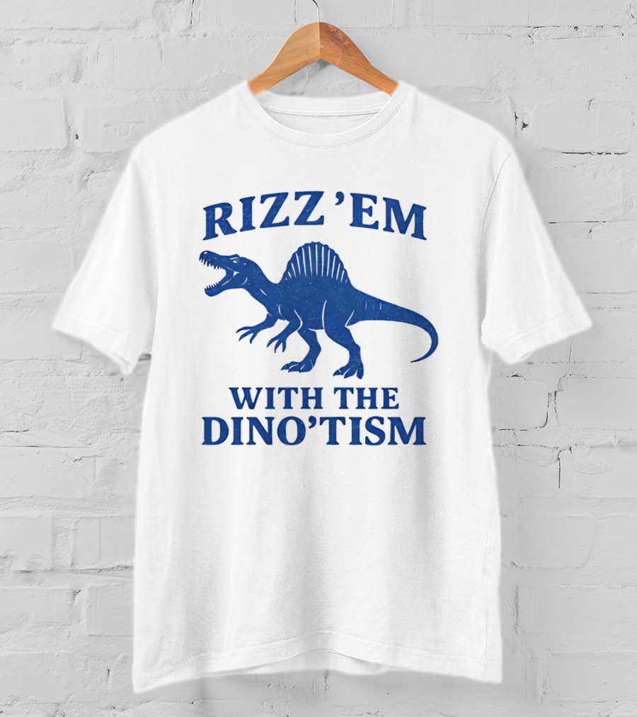 Rizz'em With The Dino'tism Spinosaurus Roaring Blue T-Shirt