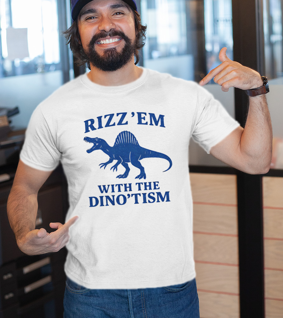 Rizz'em With The Dino'tism Spinosaurus Roaring Blue T-Shirt