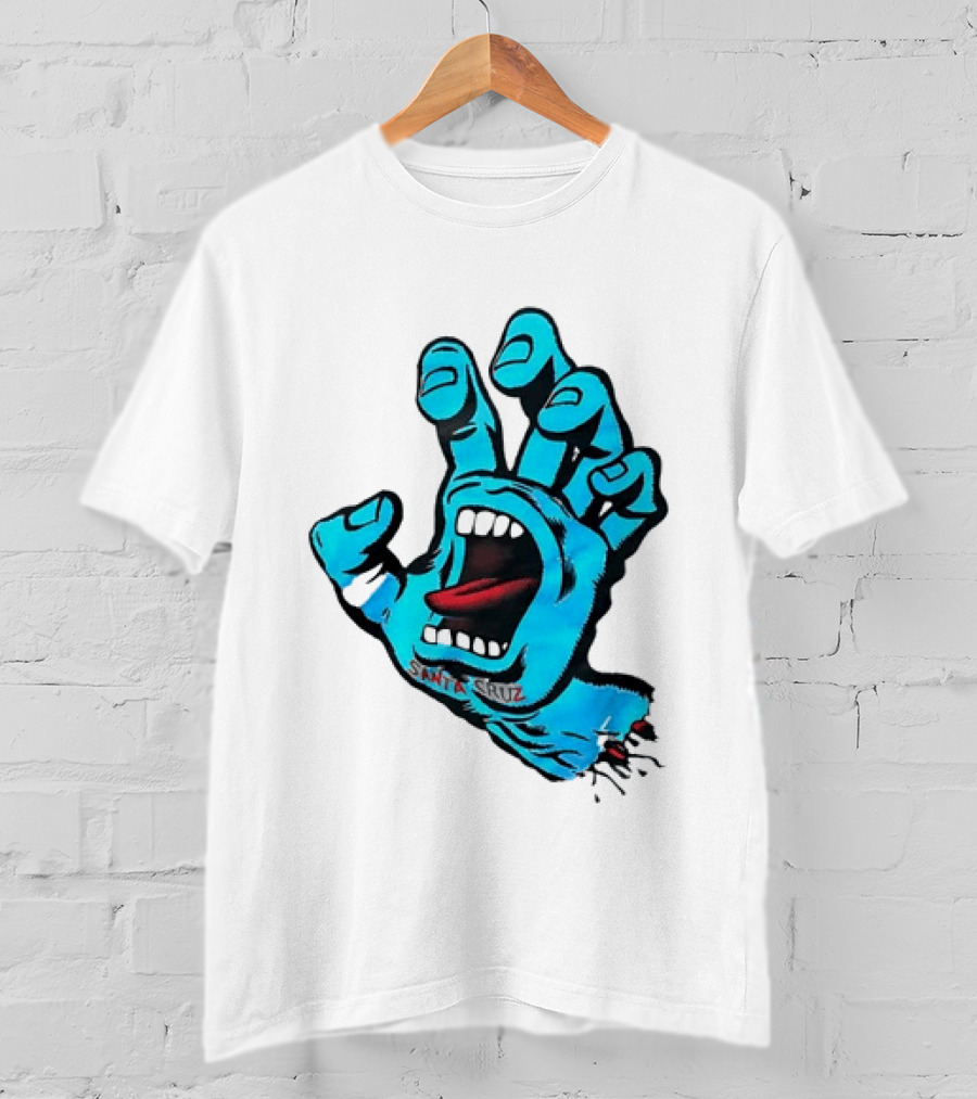 Santa Cruz Blue Screaming Hand Open Mouth Tongue Cartoon T-Shirt