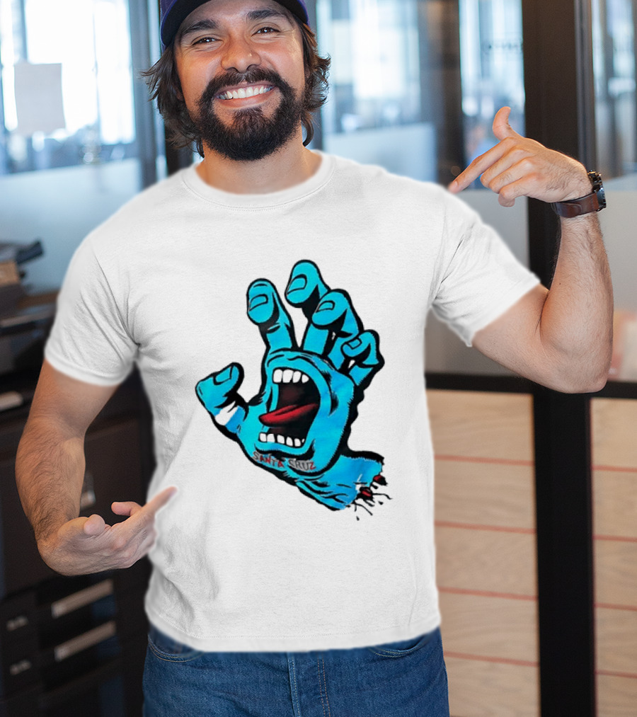 Santa Cruz Blue Screaming Hand Open Mouth Tongue Cartoon T-Shirt