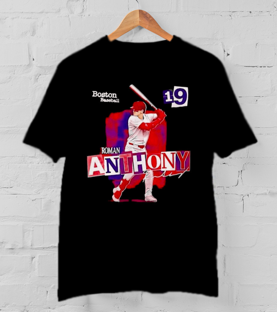 Boston Baseball 19 Roman Anthony Player Batting Red Paint T-Shirt