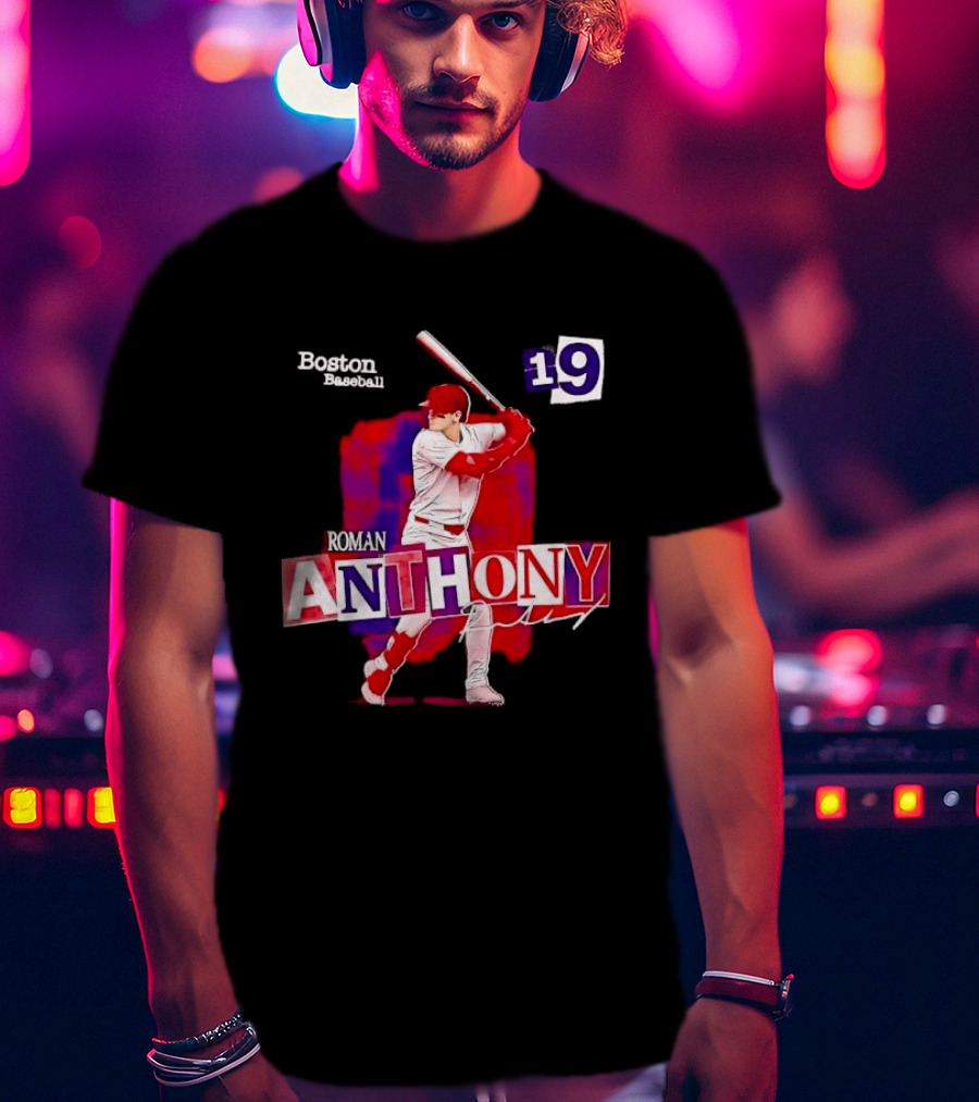 Boston Baseball 19 Roman Anthony Player Batting Red Paint T-Shirt