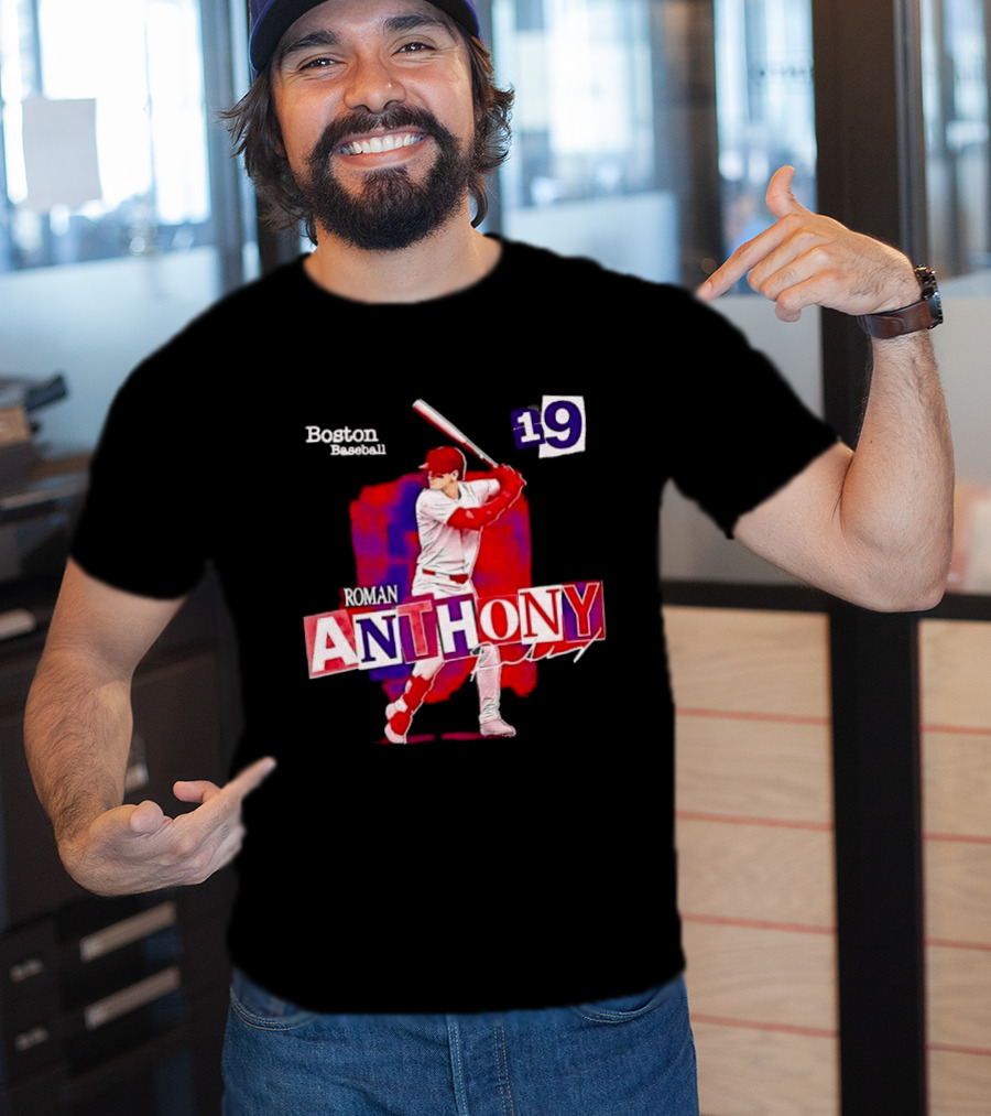 Boston Baseball 19 Roman Anthony Player Batting Red Paint T-Shirt