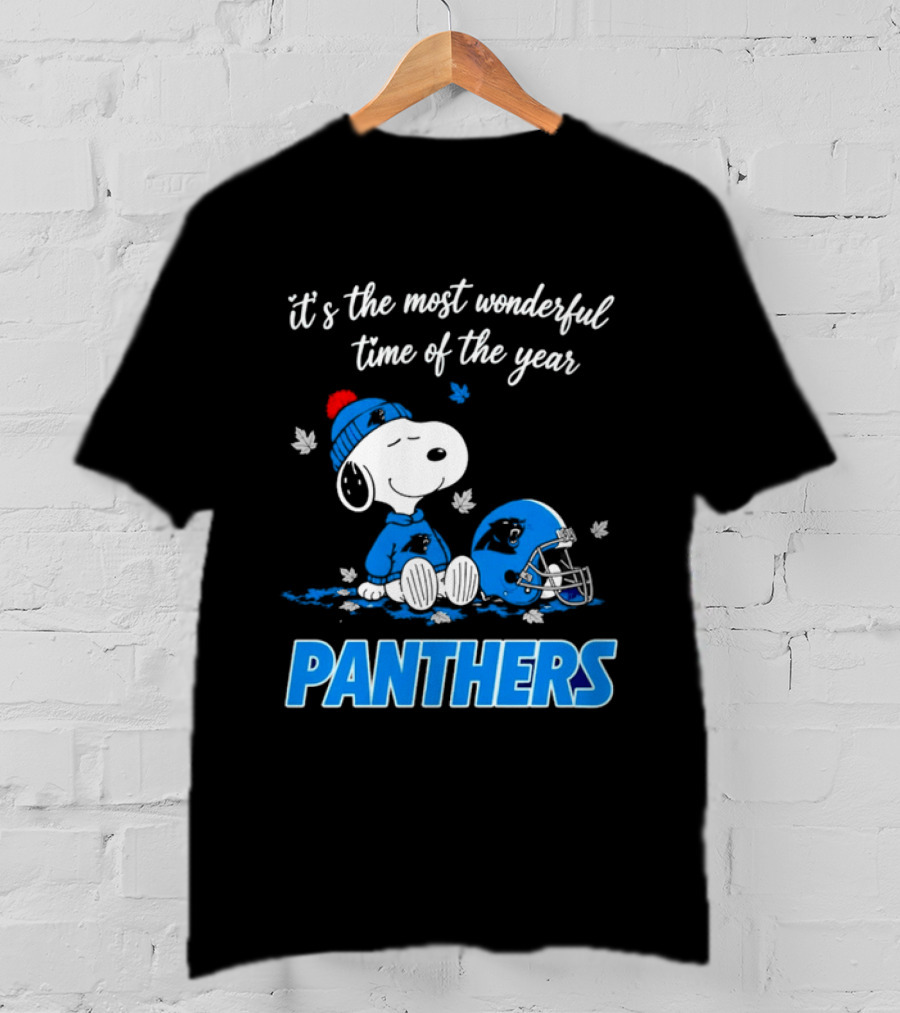 Panthers It's The Most Wonderful Time Of The Year Cartoon Snoopy Beanie Helmet T-Shirt