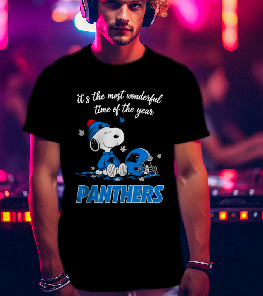 Panthers It's The Most Wonderful Time Of The Year Cartoon Snoopy Beanie Helmet T-Shirt