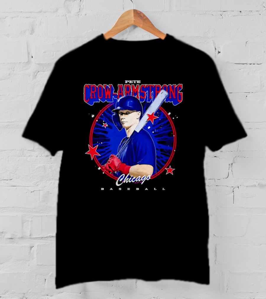 Chicago Baseball Pete Crow Armstrong Batting Photo Red Stars T-Shirt