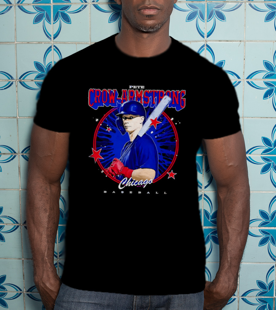 Chicago Baseball Pete Crow Armstrong Batting Photo Red Stars T-Shirt
