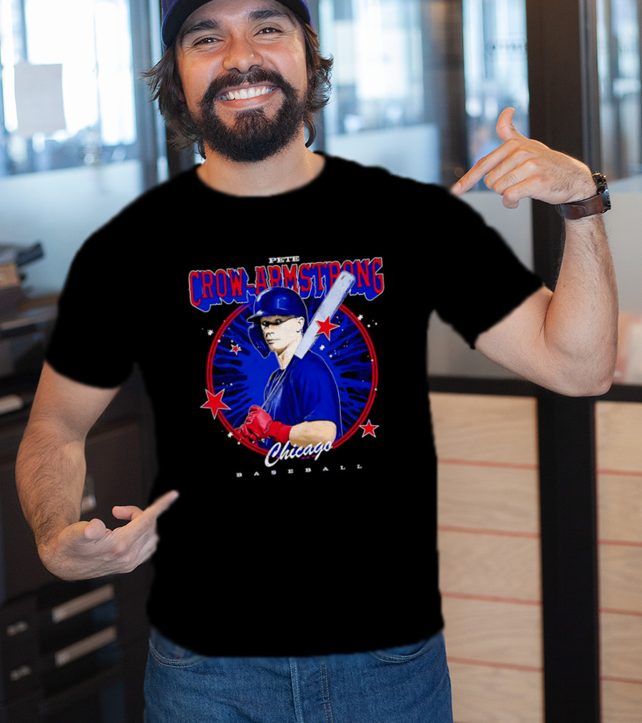 Chicago Baseball Pete Crow Armstrong Batting Photo Red Stars T-Shirt