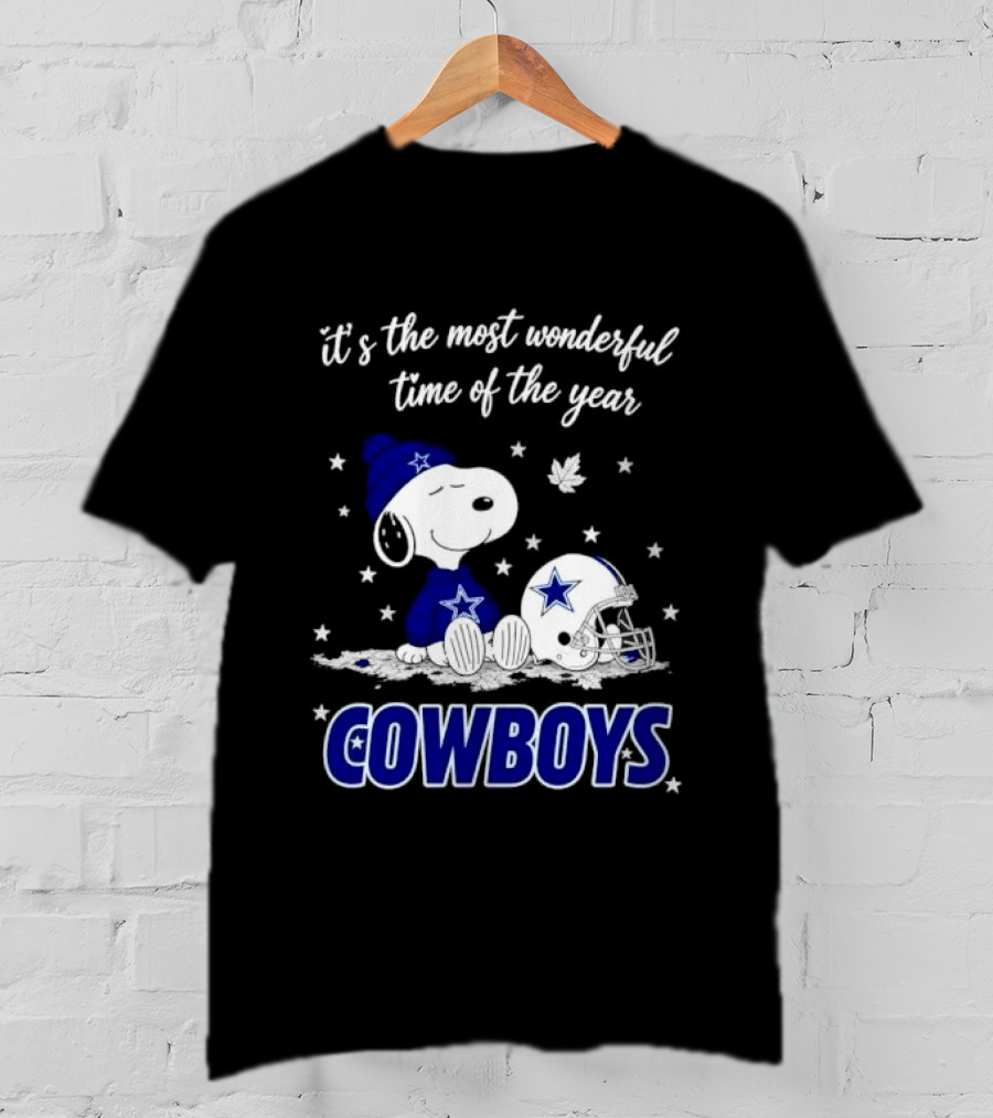 Its The Most Wonderful Time Of Year Snoopy Dallas Cowboys Beanie Helmet Stars T-Shirt
