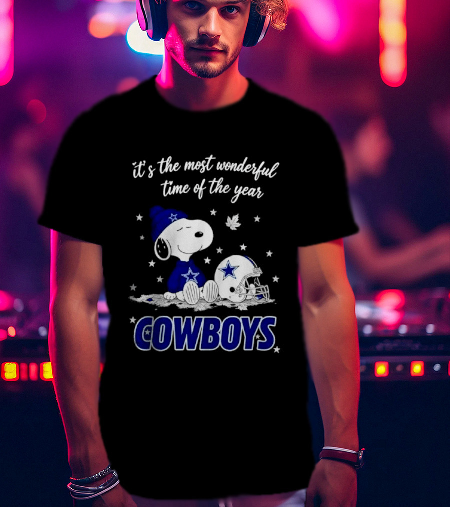 Its The Most Wonderful Time Of Year Snoopy Dallas Cowboys Beanie Helmet Stars T-Shirt
