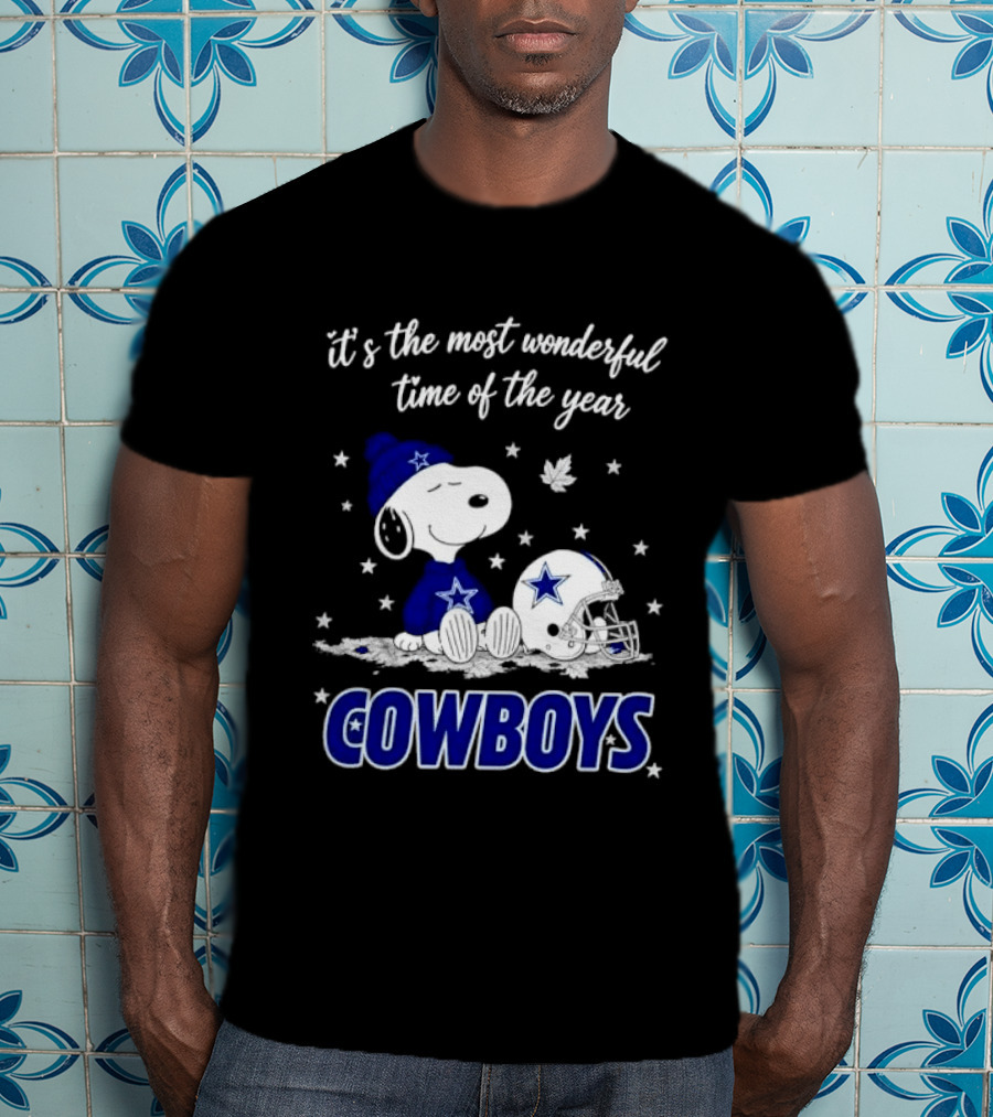 Its The Most Wonderful Time Of Year Snoopy Dallas Cowboys Beanie Helmet Stars T-Shirt