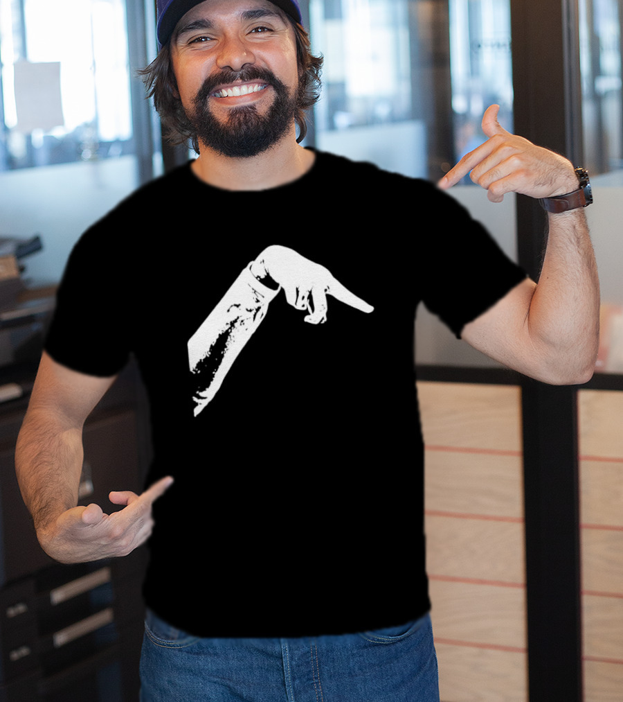 Monochrome Pointing Hand Sleeve Downward T-Shirt