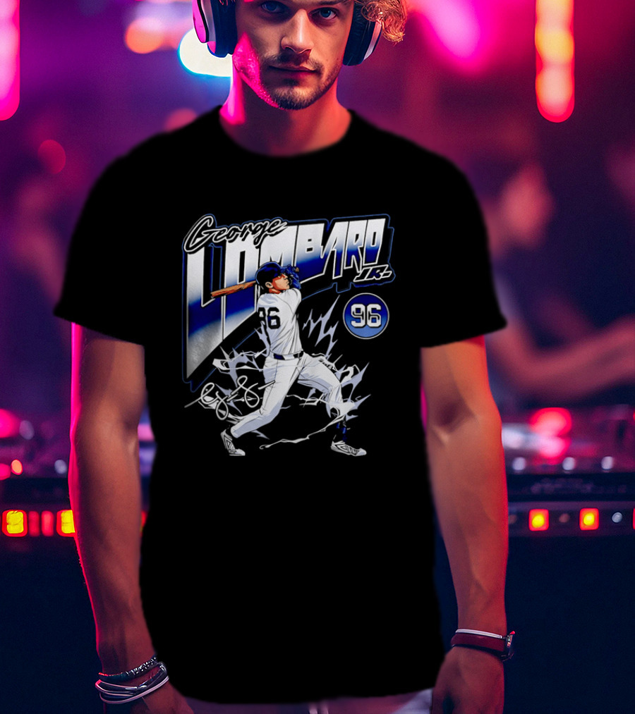 George Lombardo Jr 96 Baseball Player Swinging Bat Lightning T-Shirt