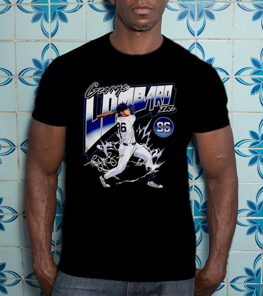 George Lombardo Jr 96 Baseball Player Swinging Bat Lightning T-Shirt