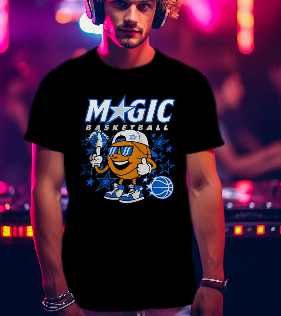 Magic Basketball Cartoon With Sunglasses And Stars T-Shirt