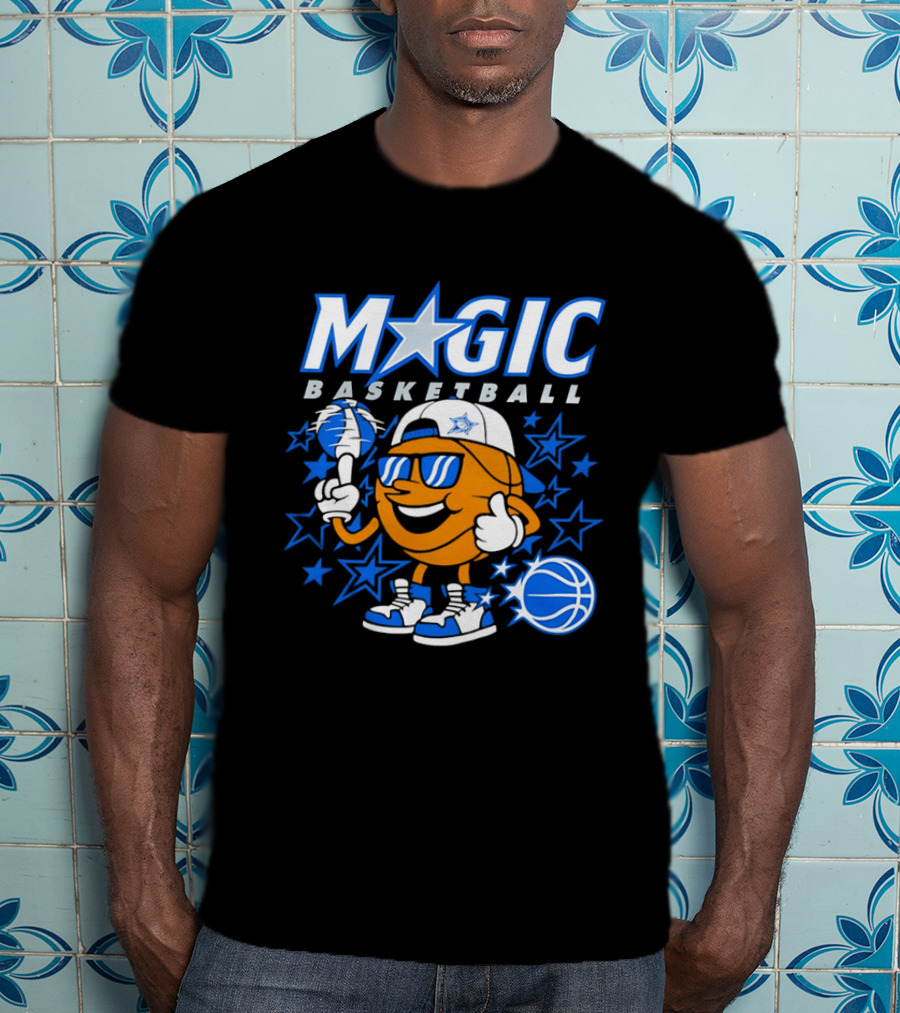 Magic Basketball Cartoon With Sunglasses And Stars T-Shirt