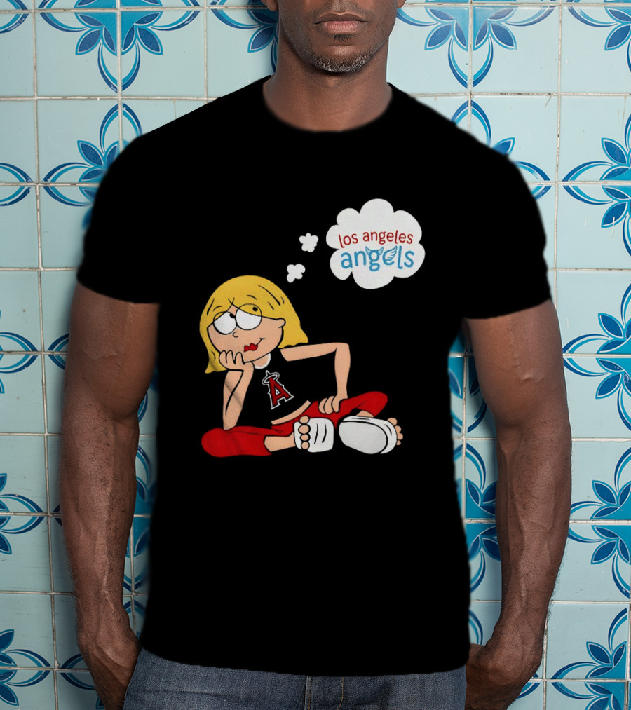 Los Angeles Angels MLB Blonde Girl Thought Bubble Sitting Pose T-Shirt