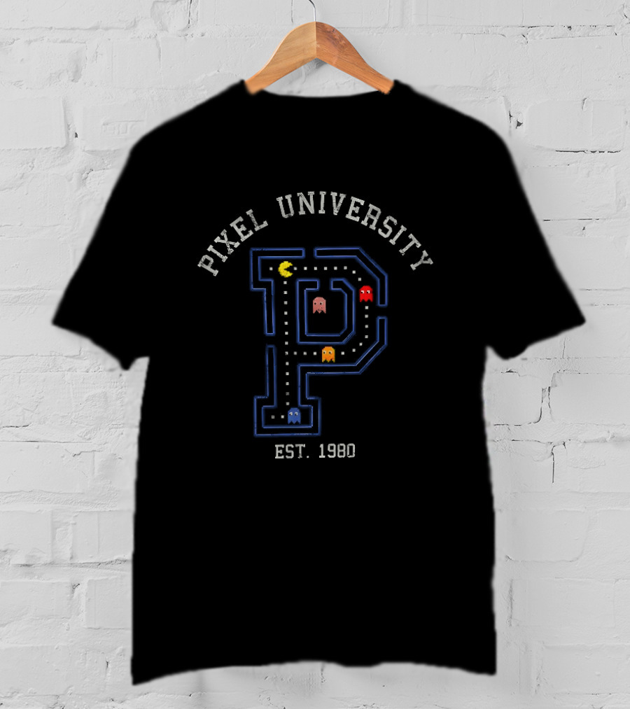 Pixel University Est. 1980 Gaming Arcade Maze P Ghost Characters T-Shirt
