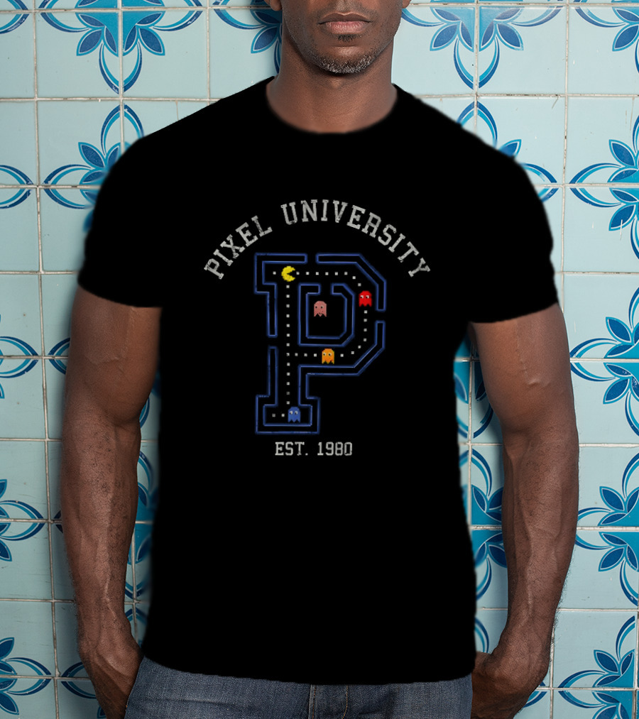 Pixel University Est. 1980 Gaming Arcade Maze P Ghost Characters T-Shirt