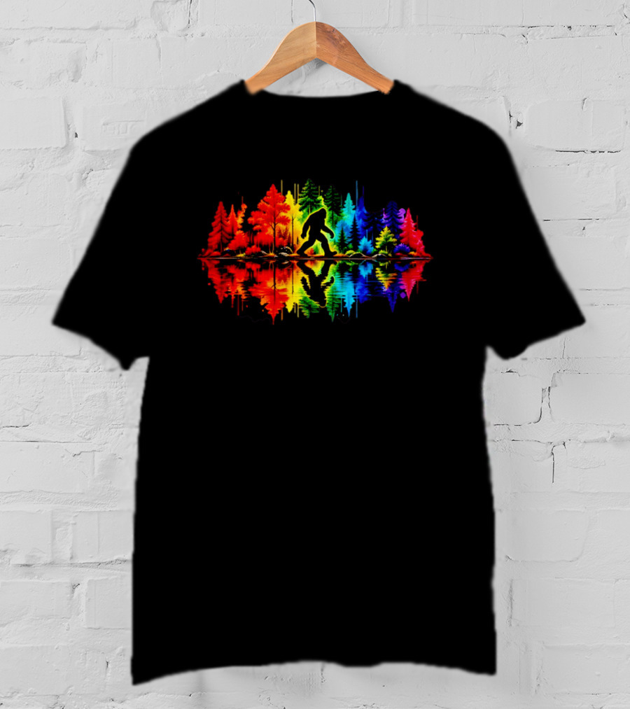Rainbow Bigfoot Forest Reflection T-Shirt