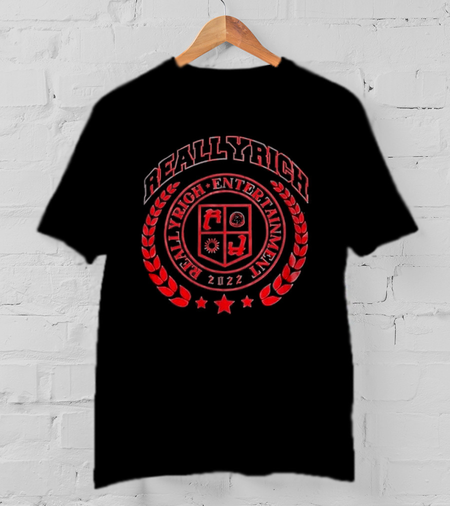 Reallyrich Entertainment 2022 Laurel Wreath Red Crest Shield And Stars T-Shirt