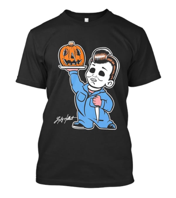 Lucky Hellcat Michael Myers Cartoon Pumpkin Knife Caricature T-Shirt