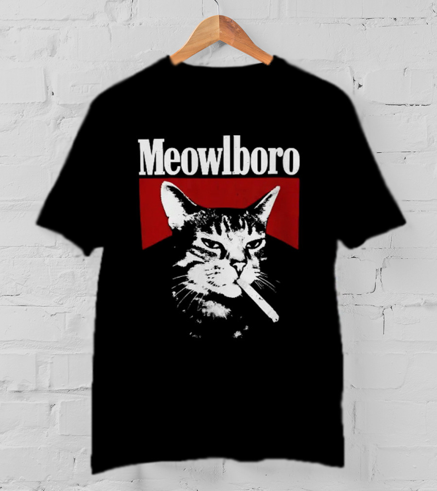 Meowlboro Cat Cigarette Parody With Smoking Cat And Red T-Shirt