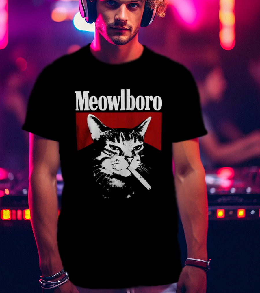 Meowlboro Cat Cigarette Parody With Smoking Cat And Red T-Shirt