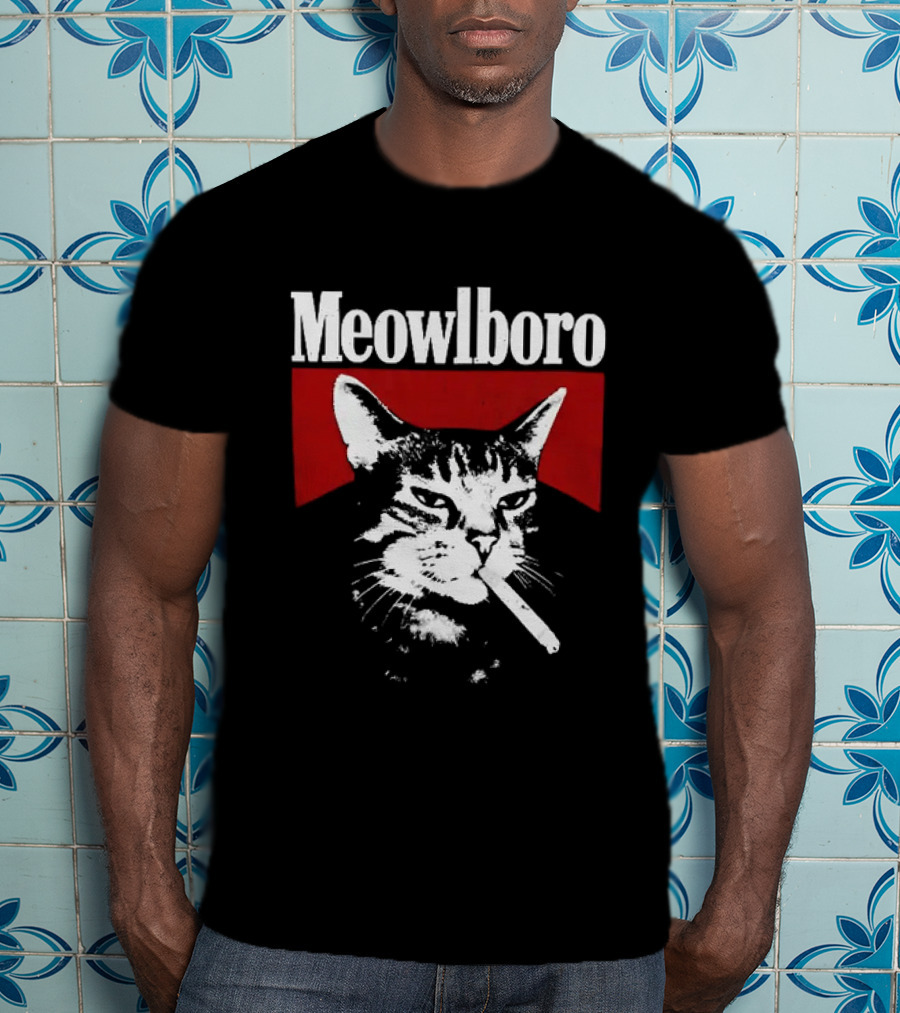 Meowlboro Cat Cigarette Parody With Smoking Cat And Red T-Shirt