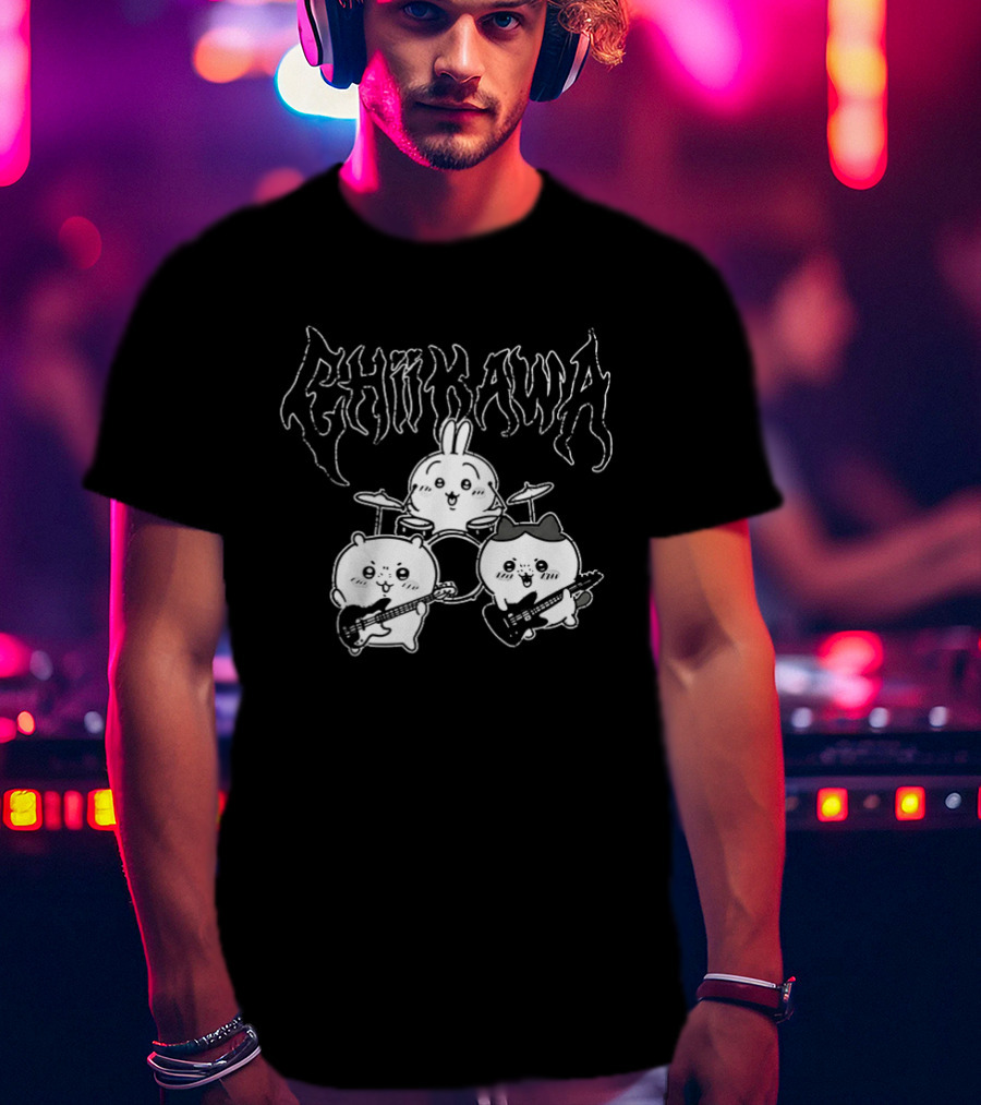 Chiikawa Kawaii Metal Band Characters With Instruments T-Shirt