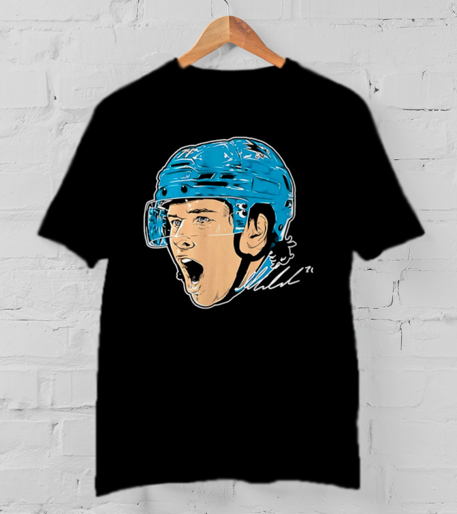 San Jose Sharks NHL 71 Yelling Hockey Player Helmet Caricature T-Shirt