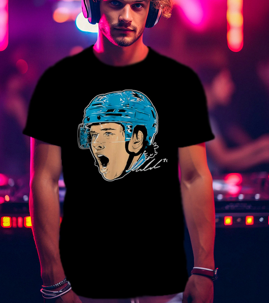 San Jose Sharks NHL 71 Yelling Hockey Player Helmet Caricature T-Shirt