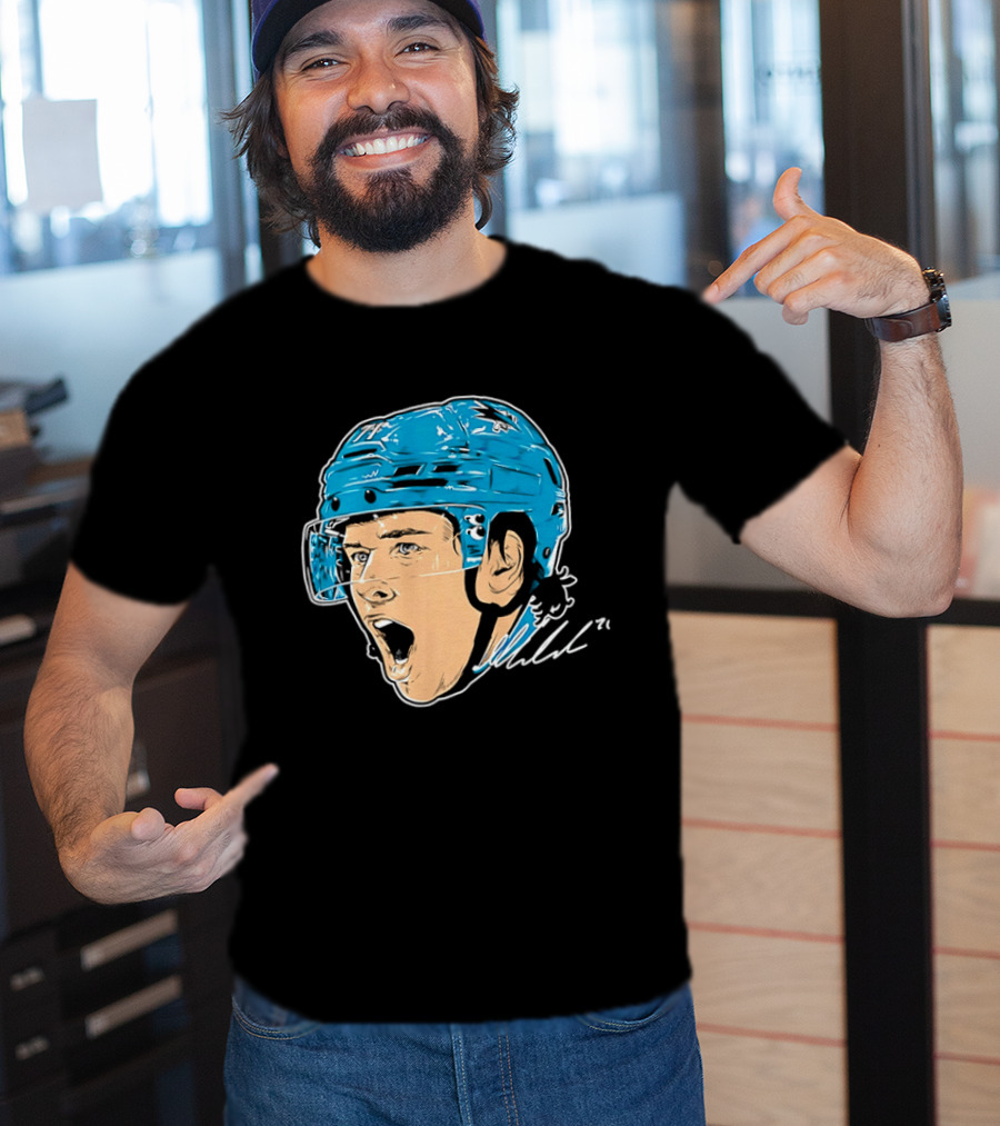 San Jose Sharks NHL 71 Yelling Hockey Player Helmet Caricature T-Shirt