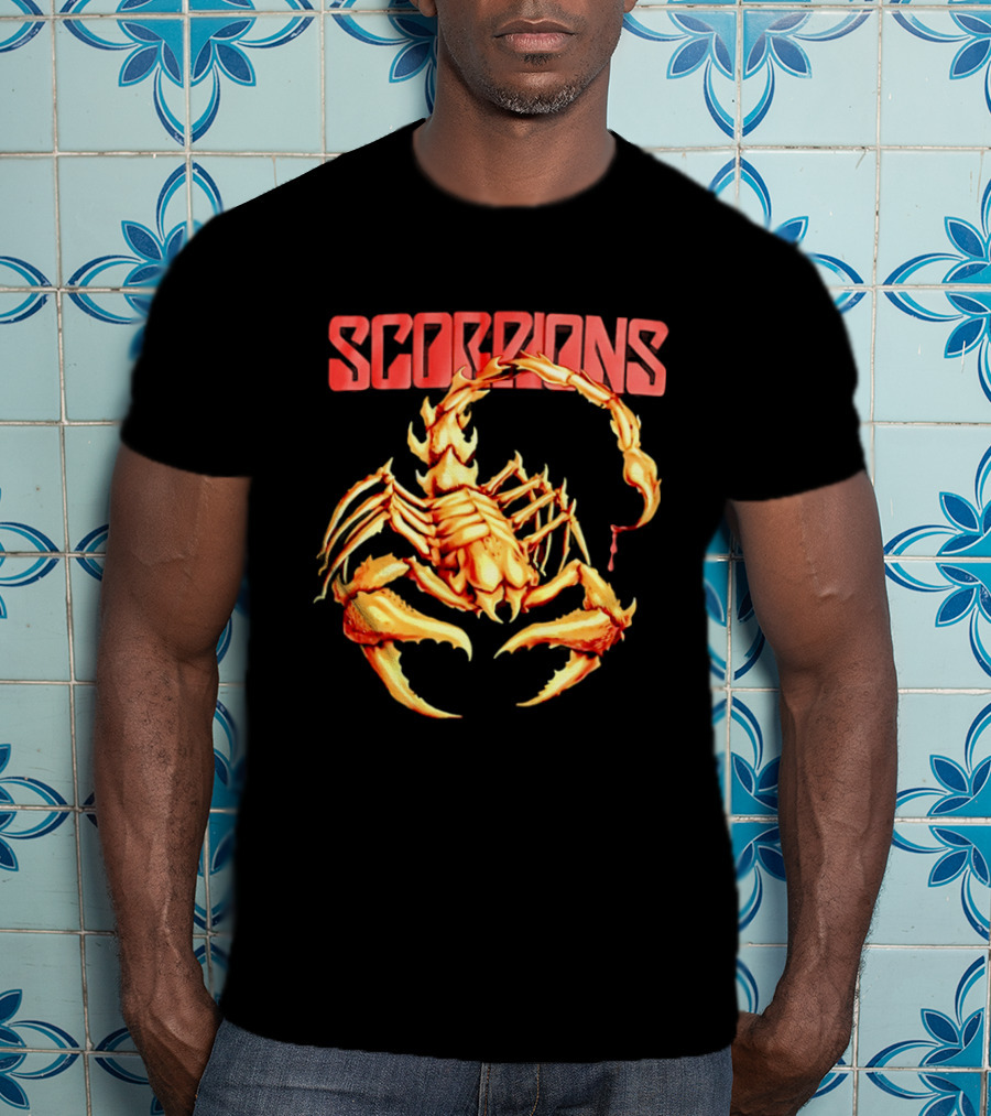 Scorpions Golden Metallic Skeleton Dripping Blood T-Shirt