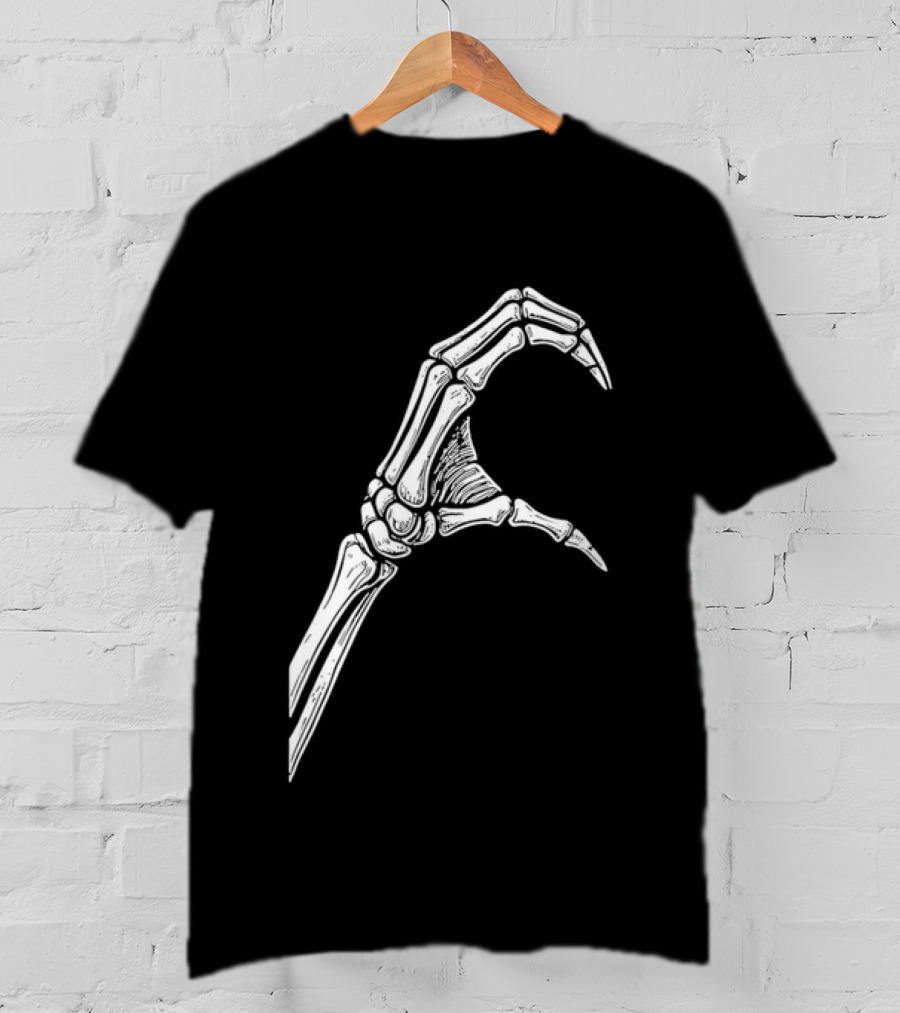 Skeleton Bone Hand Half Heart Gesture Line Sketch T-Shirt
