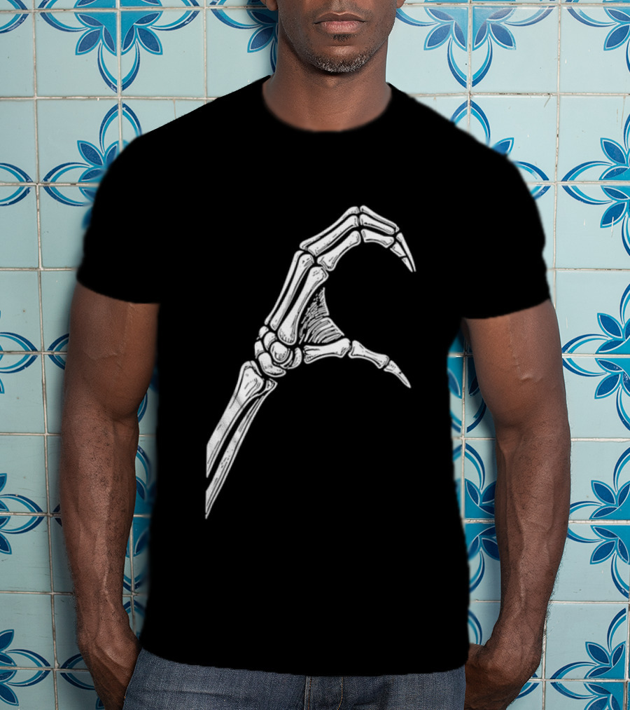 Skeleton Bone Hand Half Heart Gesture Line Sketch T-Shirt