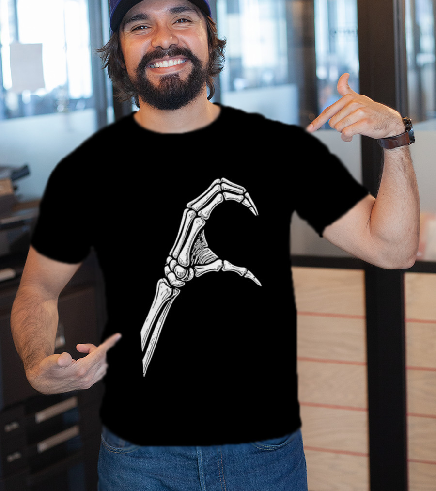 Skeleton Bone Hand Half Heart Gesture Line Sketch T-Shirt