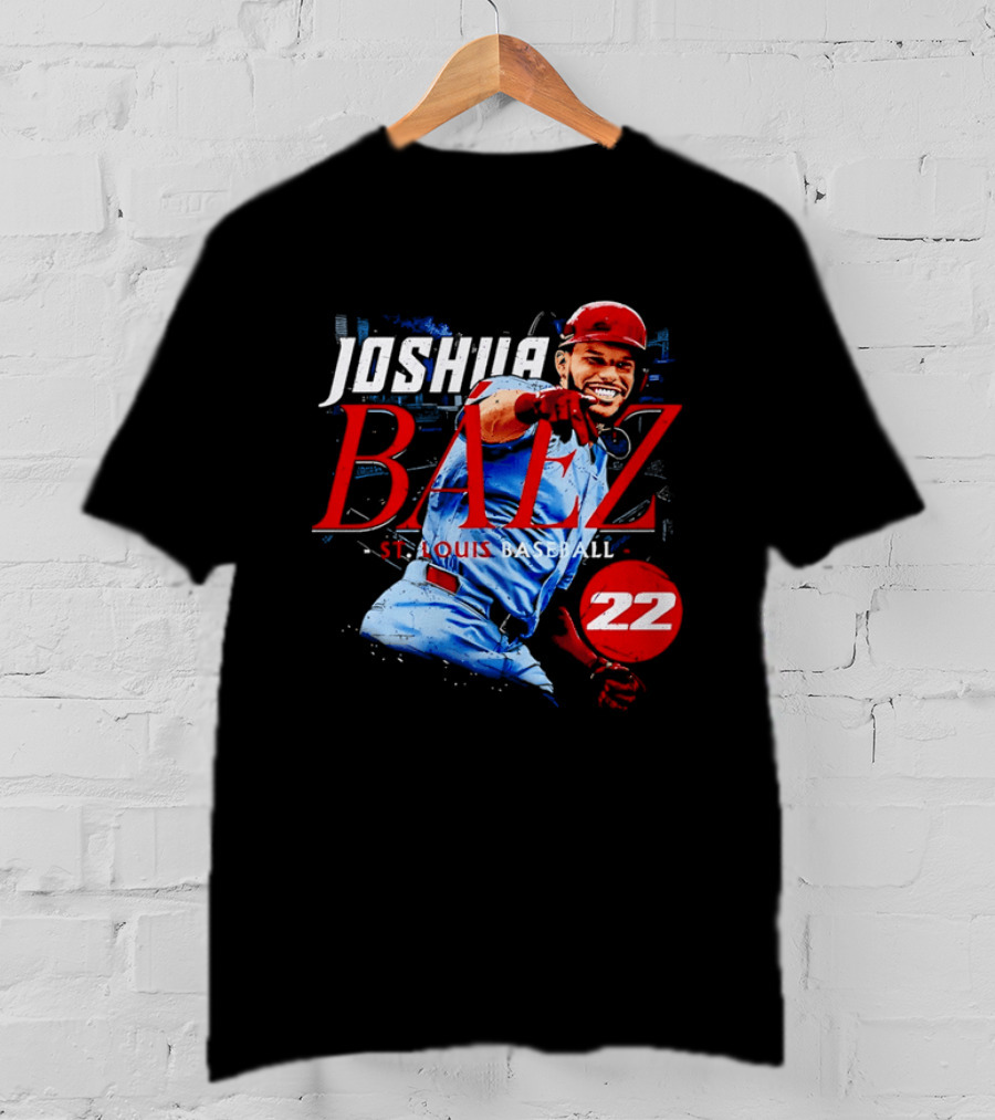 Joshua Baez 22 St Louis Baseball Red Helmet Distressed Photo T-Shirt