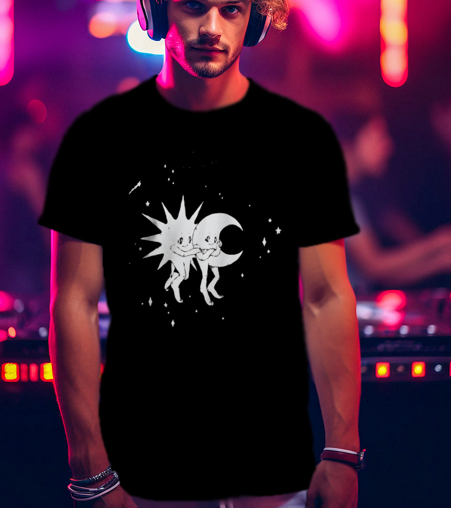 Steady Hands Sun Moon Black White Stars Walking T-Shirt