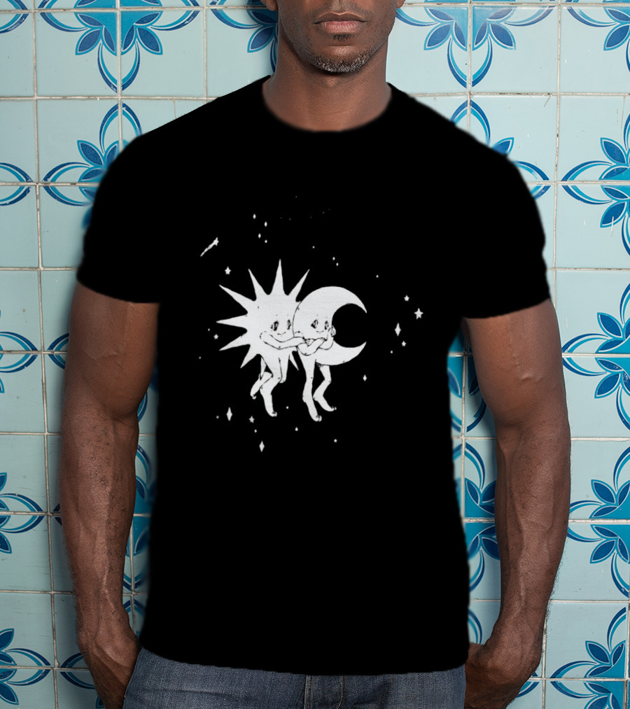 Steady Hands Sun Moon Black White Stars Walking T-Shirt