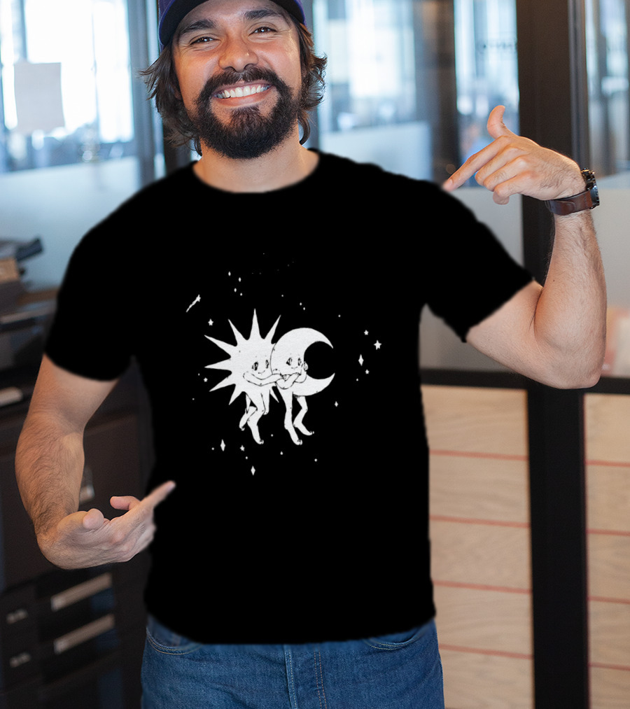 Steady Hands Sun Moon Black White Stars Walking T-Shirt