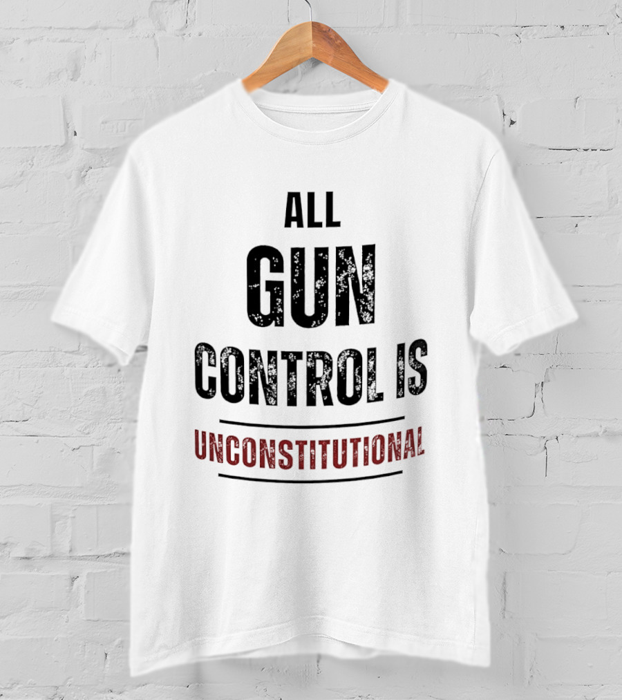 All Gun Control Is Unconstitutional Distressed Black Red Curved Lines T-Shirt
