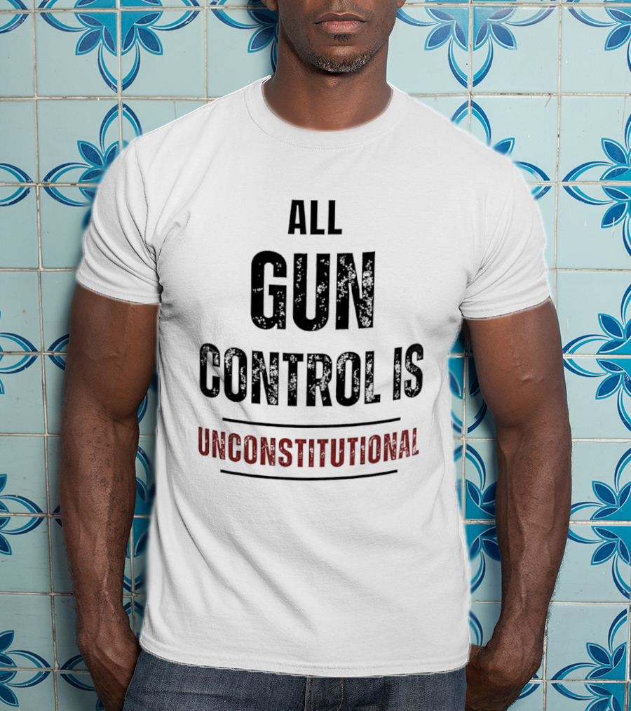 All Gun Control Is Unconstitutional Distressed Black Red Curved Lines T-Shirt