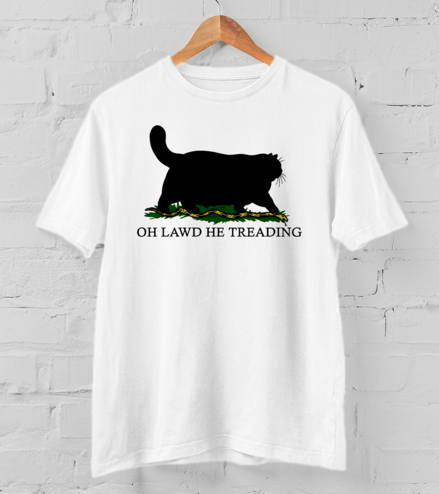 Oh Lawd He Treading Cat Silhouette With Snake And Grass T-Shirt