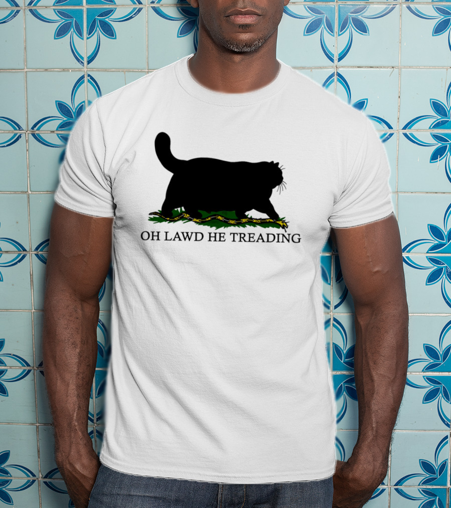 Oh Lawd He Treading Cat Silhouette With Snake And Grass T-Shirt