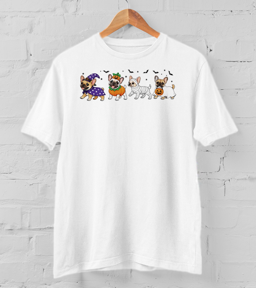 Spooky Frenchies Halloween Paws Pumpkin Costumes Witch Bats T-Shirt