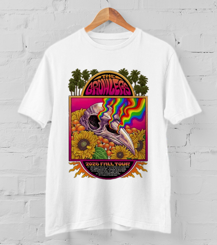 The Growlers 2026 Fall Tour Skull And Sunflower Psychedelic West Coast Dates Santa Cruz To Los Angeles T-Shirt