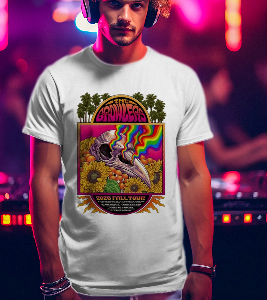 The Growlers 2026 Fall Tour Skull And Sunflower Psychedelic West Coast Dates Santa Cruz To Los Angeles T-Shirt