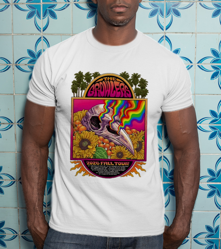 The Growlers 2026 Fall Tour Skull And Sunflower Psychedelic West Coast Dates Santa Cruz To Los Angeles T-Shirt