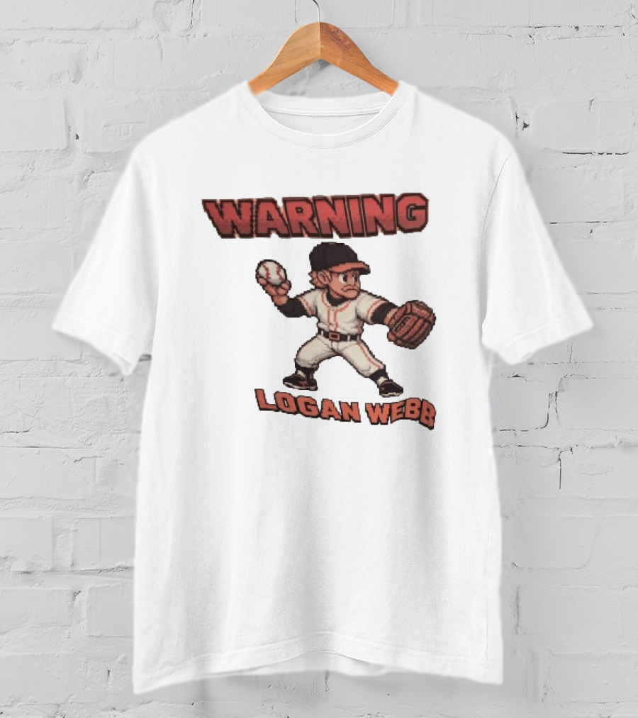 Warning Logan Webb 8 Bit Baseball T-Shirt